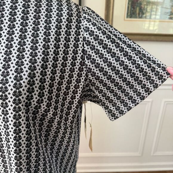 Vintage 60s 70s NWT NOS Sears Polyester Black White Print Shift Dress Shirt XL - Picture 5 of 6